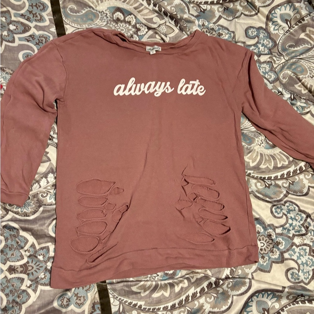 Always Late Mauve Distressed Women's Top